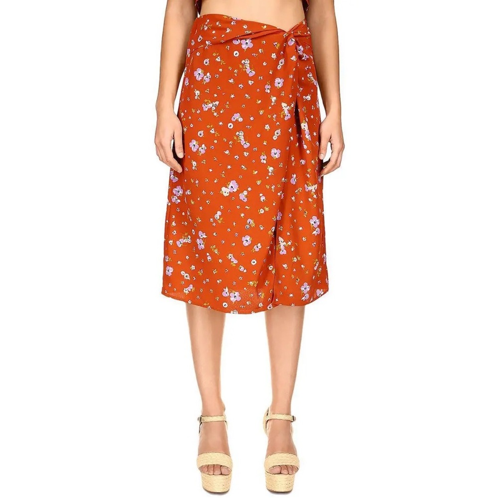 Sanctuary NWT Rust Orange Floral Print Split Hem A-Line Wrap Midi Skirt